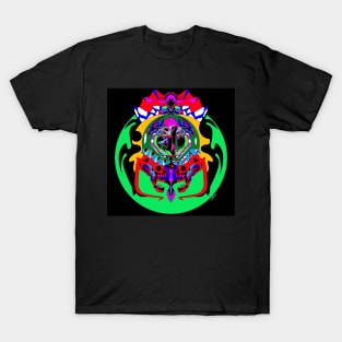 toxic black alien war starship ecopop in mexican patterns art T-Shirt